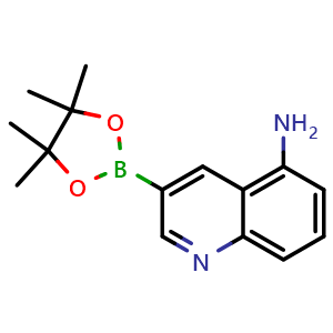 Chemical structure of 3-(4,4,5,5-Tetramethyl-1,3,2-dioxaborolan-2-yl)quinolin-5-amine , AChemBlock AD291277