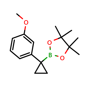 Chemical structure of 2-(1-(3-Methoxyphenyl)cyclopropyl)-4,4,5,5-tetramethyl-1,3,2-dioxaborolane , AChemBlock AD291279