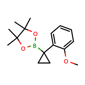 Chemical structure of 2-(1-(2-Methoxyphenyl)cyclopropyl)-4,4,5,5-tetramethyl-1,3,2-dioxaborolane , AChemBlock AD291281