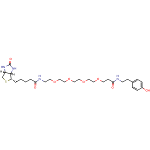 Chemical structure of Biotin-PEG4-NH-CH2CH2-4-phenol , AChemBlock AD291284