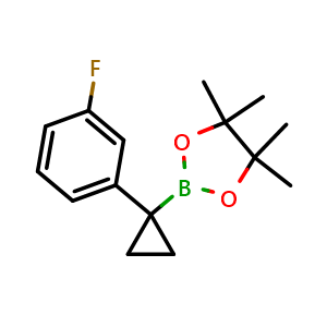 Chemical structure of 2-(1-(3-Fluorophenyl)cyclopropyl)-4,4,5,5-tetramethyl-1,3,2-dioxaborolane , AChemBlock AD291285