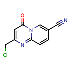 Chemical structure of 2-(Chloromethyl)-4-oxo-4H-pyrido[1,2-a]pyrimidine-7-carbonitrile , AChemBlock AD291287