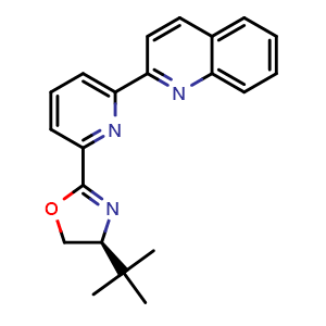 Chemical structure of (S)-4-(tert-Butyl)-2-(6-(quinolin-2-yl)pyridin-2-yl)-4,5-dihydrooxazole , AChemBlock AD291292