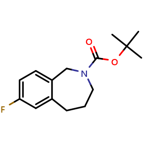 Chemical structure of tert-Butyl 7-fluoro-1,3,4,5-tetrahydro-2H-benzo[c]azepine-2-carboxylate , AChemBlock AD291296