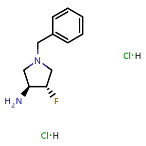 Chemical structure of trans-1-Benzyl-4-fluoropyrrolidin-3-amine (dihydrochloride) , AChemBlock AD291298