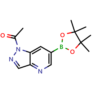 Chemical structure of 1-(6-(4,4,5,5-Tetramethyl-1,3,2-dioxaborolan-2-yl)-1H-pyrazolo[4,3-b]pyridin-1-yl)ethan-1-one , AChemBlock AD291302