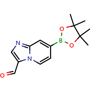 Chemical structure of 7-(4,4,5,5-Tetramethyl-1,3,2-dioxaborolan-2-yl)imidazo[1,2-a]pyridine-3-carbaldehyde , AChemBlock AD291305