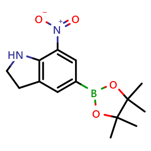 Chemical structure of 7-Nitro-5-(4,4,5,5-tetramethyl-1,3,2-dioxaborolan-2-yl)indoline , AChemBlock AD291307