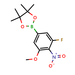 Chemical structure of 2-(3-Fluoro-5-methoxy-4-nitrophenyl)-4,4,5,5-tetramethyl-1,3,2-dioxaborolane , AChemBlock AD291308