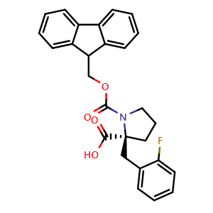 Chemical structure of Fmoc-(S)-α-(2-fluoro-benzyl)-proline , AChemBlock AD291376