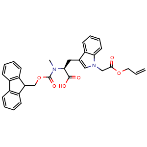 Chemical structure of Fmoc-N-Me-Trp(N-CH2COOAll)-OH , AChemBlock AD291384