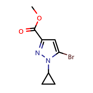 Chemical structure of Methyl 5-bromo-1-cyclopropyl-1H-pyrazole-3-carboxylate , AChemBlock AD291391