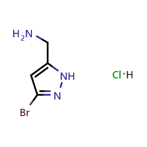 Chemical structure of (3-Bromo-1H-pyrazol-5-yl)methanamine hydrochloride , AChemBlock AD291400