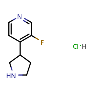 Chemical structure of 3-Fluoro-4-(pyrrolidin-3-yl)pyridine hydrochloride , AChemBlock AD291413