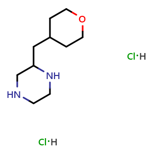 Chemical structure of 2-((Tetrahydro-2H-pyran-4-yl)methyl)piperazine dihydrochloride , AChemBlock AD291414