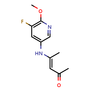 Chemical structure of (E)-4-((5-Fluoro-6-methoxypyridin-3-yl)amino)pent-3-en-2-one , AChemBlock AD291416