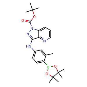 Chemical structure of tert-Butyl 3-((3-methyl-4-(4,4,5,5-tetramethyl-1,3,2-dioxaborolan-2-yl)phenyl)amino)-1H-pyrazolo[4,3-b]pyridine-1-carboxylate , AChemBlock AD291417