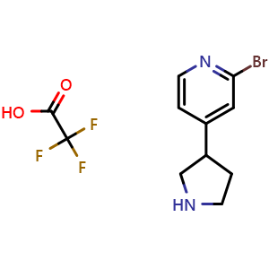 Chemical structure of 2-Bromo-4-(pyrrolidin-3-yl)pyridine 2,2,2-trifluoroacetic acid , AChemBlock AD291426