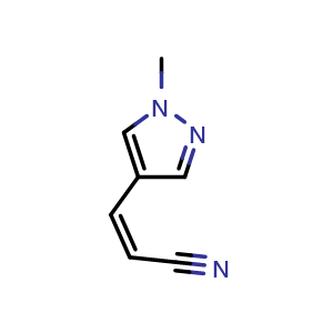 Chemical structure of (2Z)-3-(1-Methyl-1H-pyrazol-4-yl)prop-2-enenitrile , AChemBlock AD291433