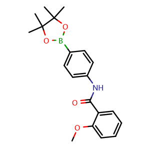 Chemical structure of 2-Methoxy-N-[4-(4,4,5,5-tetramethyl-1,3,2-dioxaborolan-2-yl)phenyl]benzamide , AChemBlock AD291443