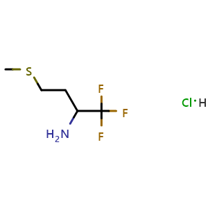 Chemical structure of 1,1,1-Trifluoro-4-(methylsulfanyl)butan-2-amine hydrochloride , AChemBlock AD291444