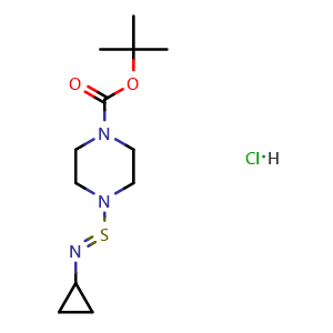 Chemical structure of tert-Butyl 4-(cyclopropylimino-lambda6-sulfanyl)piperazine-1-carboxylate hydrochloride , AChemBlock AD291447