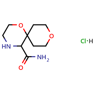 Chemical structure of 1,9-Dioxa-4-azaspiro[5.5]undecane-5-carboxamide hydrochloride , AChemBlock AD291449