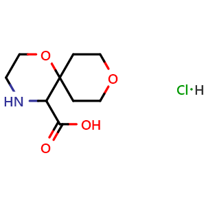 Chemical structure of 1,9-Dioxa-4-azaspiro[5.5]undecane-5-carboxylic acid hydrochloride , AChemBlock AD291451
