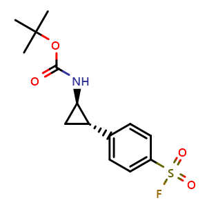 Chemical structure of tert-Butyl N-[(1R,2S)-2-[4-(fluorosulfonyl)phenyl]cyclopropyl]carbamate , AChemBlock AD291453