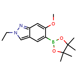 Chemical structure of 2-Ethyl-6-methoxy-5-(4,4,5,5-tetramethyl-1,3,2-dioxaborolan-2-yl)-2H-indazole , AChemBlock AD291457