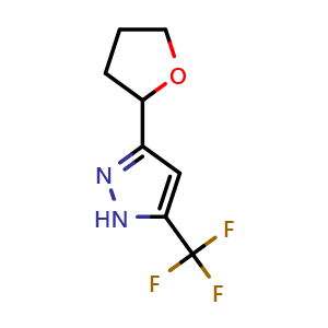 Chemical structure of 3-(Oxolan-2-yl)-5-(trifluoromethyl)-1H-pyrazole , AChemBlock AD291464