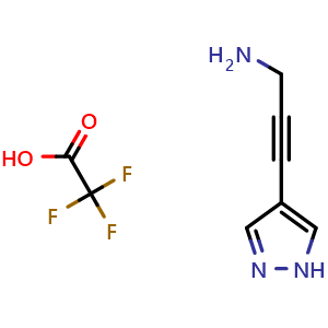 Chemical structure of 3-(1H-pyrazol-4-yl)prop-2-yn-1-amine; trifluoroacetic acid , AChemBlock AD291466