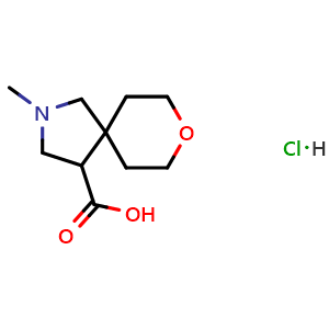 Chemical structure of 2-Methyl-8-oxa-2-azaspiro[4.5]decane-4-carboxylic acid hydrochloride , AChemBlock AD291467