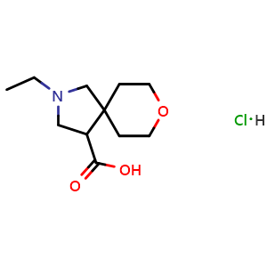 Chemical structure of 2-Ethyl-8-oxa-2-azaspiro[4.5]decane-4-carboxylic acid hydrochloride , AChemBlock AD291468