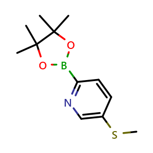 Chemical structure of 5-(Methylthio)-2-(4,4,5,5-tetramethyl-1,3,2-dioxaborolan-2-yl)pyridine , AChemBlock AD291470