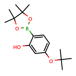 Chemical structure of 5-tert-Butoxy-2-(4,4,5,5-tetramethyl-1,3,2-dioxaborolan-2-yl)phenol , AChemBlock AD291483