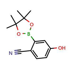 Chemical structure of 4-Hydroxy-2-(4,4,5,5-tetramethyl-1,3,2-dioxaborolan-2-yl)benzonitrile , AChemBlock AD291485