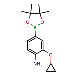 Chemical structure of 2-Cyclopropoxy-4-(4,4,5,5-tetramethyl-1,3,2-dioxaborolan-2-yl)aniline , AChemBlock AD291489