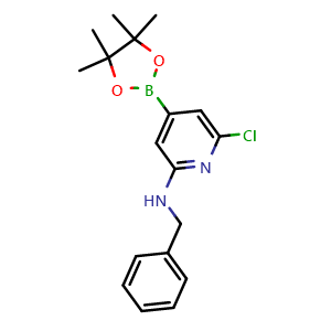 Chemical structure of N-Benzyl-6-chloro-4-(4,4,5,5-tetramethyl-1,3,2-dioxaborolan-2-yl)pyridin-2-amine , AChemBlock AD291495
