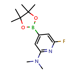 Chemical structure of 6-Fluoro-N,N-dimethyl-4-(4,4,5,5-tetramethyl-1,3,2-dioxaborolan-2-yl)pyridin-2-amine , AChemBlock AD291496
