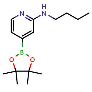 Chemical structure of N-Butyl-4-(4,4,5,5-tetramethyl-1,3,2-dioxaborolan-2-yl)pyridin-2-amine , AChemBlock AD291503