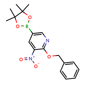 Chemical structure of 2-(Benzyloxy)-3-nitro-5-(4,4,5,5-tetramethyl-1,3,2-dioxaborolan-2-yl)pyridine , AChemBlock AD291506