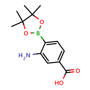 Chemical structure of 3-Amino-4-(4,4,5,5-tetramethyl-1,3,2-dioxaborolan-2-yl)benzoic acid , AChemBlock AD291509
