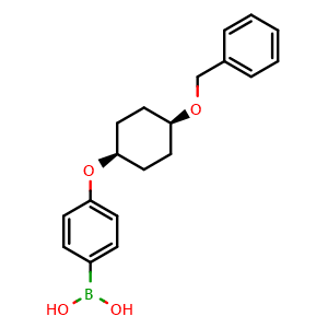 Chemical structure of CIS-(4-((4-,(benzyloxy)cyclohexyl)oxy)phenyl),boronic acid , AChemBlock AD291515