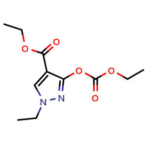 Chemical structure of Ethyl 3-ethoxycarbonyloxy-1-ethyl-pyrazole-4-carboxylate , AChemBlock AD291521