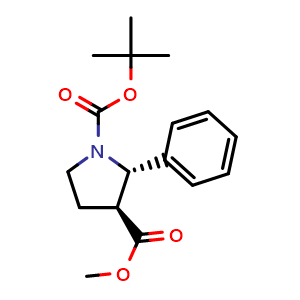 Chemical structure of trans-N-Boc-(Methyl 2-phenylpyrrolidine-3-carboxylate) , AChemBlock AD291526