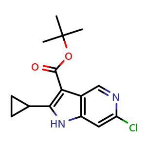 Chemical structure of tert-Butyl 6-chloro-2-cyclopropyl-1H-pyrrolo[3,2-c]pyridine-3-carboxylate , AChemBlock AD291531