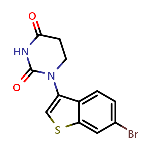 Chemical structure of 1-(6-Bromobenzothiophen-3-yl)hexahydropyrimidine-2,4-dione , AChemBlock AD291534
