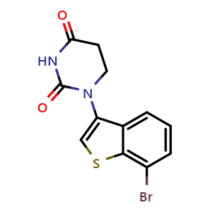 Chemical structure of 1-(7-Bromobenzothiophen-3-yl)hexahydropyrimidine-2,4-dione , AChemBlock AD291535