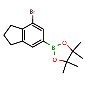Chemical structure of 2-(7-Bromoindan-5-yl)-4,4,5,5-tetramethyl-1,3,2-dioxaborolane , AChemBlock AD291551